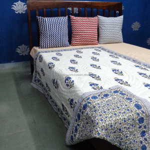 Best Selling Indian Manufacturer Sanganeri Razai Jaipur <b>Quilt</b> Lightweight Block Printed 100% Cotton Filled Twin <b>Size</b> Hotel Best - Product Image 5
