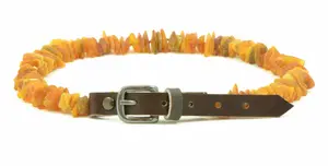 Amber Dog Collars with Leather Strap, Raw Amber Beads, Various Lengths Available