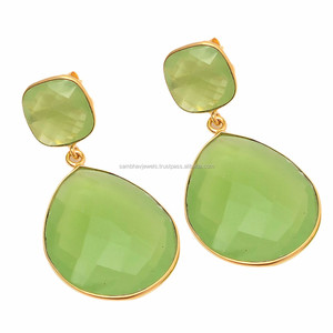 ต่างหูแฟชั่นสตรีอัญมณีสีเขียวทะเลธรรมชาติหรูหราแบบคลาสสิก925ชุบทองทำจากเงินสเตอร์ลิง - Product Image 2