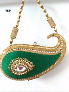 High Selling Vivid Rectangle Metal Ladies Evening Clutch Purse with Beaded Colored Studded Stones Crystals <b>Wedding</b> Gift India - Product Image 6