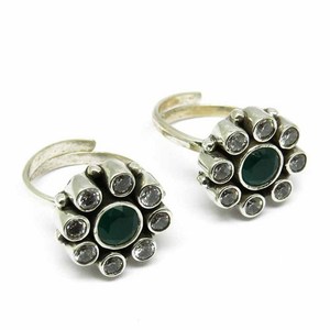 Shri Ashapura Jewels Mix Combination Green Onyx White <b>CZ</b> 925 Sterling Silver Toe <b>Rings</b> Bohemia Lovers Design Unique Silver - Product Image 6