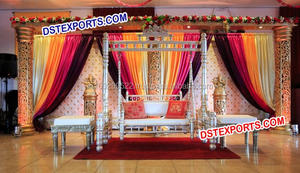 เส้นใยเวทีอินเดีย Mandap ตกแต่งงานแต่งงานเอเชียขั้นตอนการจัดงานแต่งงานอินเดียทองแกะสลักเสาเวที - Product Image 5