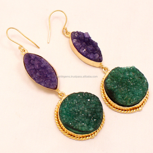 Pendientes de tuerca vintage chapados en oro de 22 quilates, hermosa declaración Druzy de ágata de azúcar para bodas y fiestas, principalmente regalos de aleación - Product Image 1