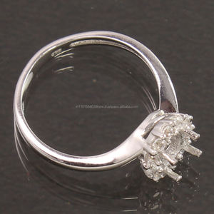 Pave Setting Bague de mariage de fiançailles Toutes les tailles en argent sterling 925 CZ Pre Prong Semi Mount 5 mm Bijoux de forme ronde - Product Image 5