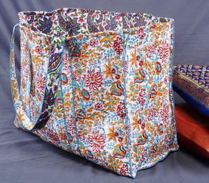 Bolso grande de playa de diseño de hipopótamo, bolso étnico Vintage de algodón acolchado de la India - Product Image 2