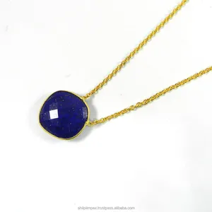 Natural Lapis Lazuli 18 18k Gold Plated Handmade Long Chain Necklace
