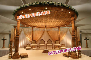 Ensemble de mandap à six piliers en bois de teck traditionnel pour mariages indiens Décorations de mariage artisanales par un fabricant qualifié - Product Image 3