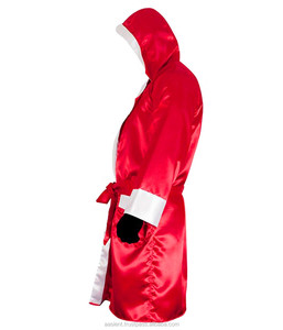 Bata de boxeo roja con forro de plata y capucha, ropa de boxeo de satén hecha a medida - Product Image 3