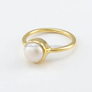 <b>Pearl</b> Round Gold Vermeil Bezel Set <b>Ring</b> - Product Image 1