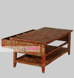 <b>Vintage</b> Style Rustic Solid Wood Living Room Center Coffee <b>Table</b> with Storage Drawers Bottom Shelf Handcrafted For Hotel Farmhous - Product Image 6