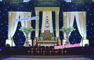 Decoración de Estilo Bollywood para Bodas, Escenario de Cristal, Recepción Real de Walima, Juego de Pilares Jali Tallados en Oro, Fibra de Vidrio Ligera - Product Image 3
