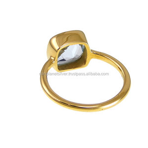 แหวนเงินแท้ 925 ชุบทองคำขาว ประดับพลอยบลูโทปาซสวิสทรงคุชชั่น ขนาด 10 มม. - Product Image 3