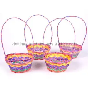 Cheap price!!! Colorful bamboo gift basket with handle for Easter/Christmas gift basket