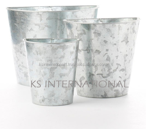 Cubos de Metal Galvanizado Antiguo con Asas de Cuerda, Macetas Redondas para Fiestas al Aire Libre, Patio y Jardín, Uso para Decoración del Hogar - Product Image 1