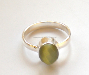 แหวนแต่งงานพลอย monalisa สีเขียวทำด้วยมือชุบเงินทรงรีตัดขอบเครื่องประดับแฟชั่นสำหรับผู้หญิง - Product Image 1