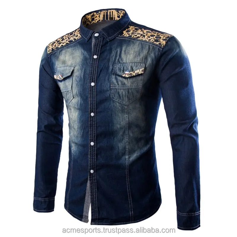 Long Sleeves Denim Shirts - New Design High Quality Shirt Dress Shirts Custom Color Men Solid Pattern Spandex / Cotton