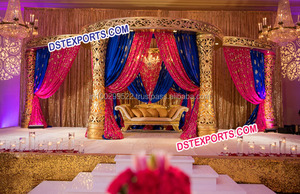 Mandap de Boda Dulhan Elegante de Fibra Dorada Tallada, Set de Mandap Redondo de Fibra para Boda India en Venta, Decoración para Eventos en Australia - Product Image 6