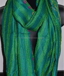 Handmade Vintage Silk Kantha Stole Ladies Embroidered Shawl and Dupatta Perfect <b>Winter</b> <b>Scarves</b> Traditional <b>Scarves</b> & Shawls - Product Image 3