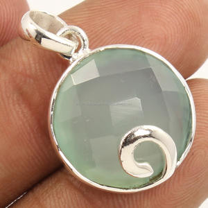 Pendentif élégant en calcédoine aqua naturelle, pierre précieuse ronde à facettes de 17*17 mm, argent sterling 925, boucles d'oreilles fines, cadeau pour elle - Product Image 1