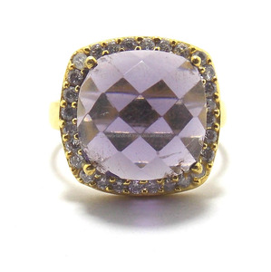 แหวนอัญมณีอเมทิสต์ลูกบาศก์เซอร์โคเนียชุบทอง24K - Product Image 4