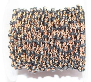 Chaîne de chapelet en argent sterling plaqué or rose avec perles en pierres semi-précieuses - Cadeau de fête de mariage pour unisexe - Product Image 1