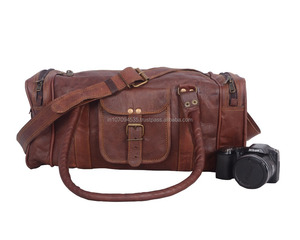 Moda marrón 100% cuero genuino Weekender durante la noche gimnasio capa superior cuero genuino bolsas de viaje con compartimento para zapatos - Product Image 1