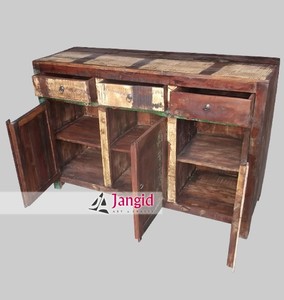 Buffet de rangement traditionnel en bois massif, style antique, avec 3 tiroirs, idéal pour les salons/salles à manger de style farmhouse ou d'hôtel, fait main - Product Image 5