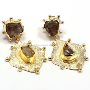 Raw Rough 2 Stone Long Patti Raver Stick <b>Stud</b> Jewelry <b>Earrings</b> Designs for Womens and <b>Girls</b> - Product Image 1