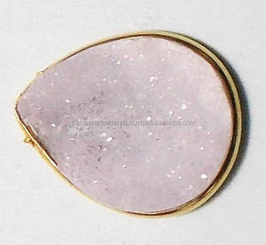 Pierre précieuse Druzy blanche en argent Sterling 925 avec connecteur de lunette de lien de fabrication de bijoux à la mode en forme de poire plaqué or - Product Image 4