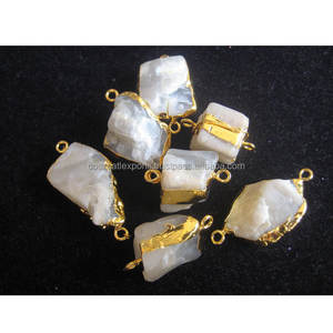 Conectores de piedra lunar cruda 5 piezas estilo Vintage 22mm a 28mm aproximadamente cuentas de piedras preciosas para colgantes o dijes de fiesta - Product Image 3