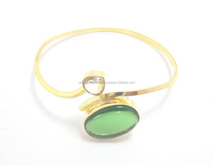 Bracelet jonc ajustable plaqué or, tendance, pour femme, style vintage, fait main, en laiton et zircon cubique, orné de pierres naturelles multiples - Product Image 2