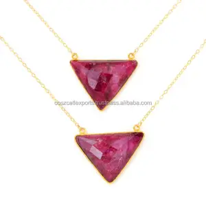 Rubi Gemstone Pingente Julho Birthstone Ouro Triângulo Colar Geométrica Colares