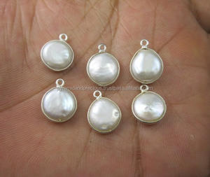 Natural White Round <b>Pearl</b> Pendant in <b>Sterling</b> <b>Silver</b> Elegant Gemstone Charm <b>Necklace</b> - Product Image 1