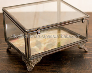 Rectangular Glass <b>Storage</b> <b>Box</b> With <b>Lid</b> Engraved Minimalist Design For Wedding Rings <b>Storage</b> - Product Image 2