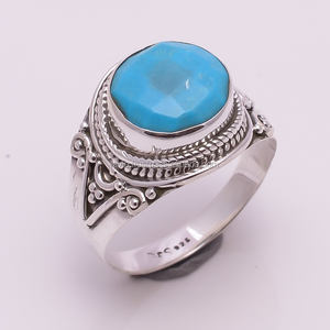 แหวนเทอร์ควอยซ์สวยๆสีเงินสเตอริ925ำลังนอนทำด้วยมือเครื่องประดับครบรอบแต่งงานแบบคลาสสิกขายส่งจำนวนมาก - Product Image 1