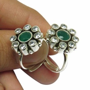 Shri Ashapura Jewels Mix Combination Green Onyx White <b>CZ</b> 925 Sterling Silver Toe <b>Rings</b> Bohemia Lovers Design Unique Silver - Product Image 2