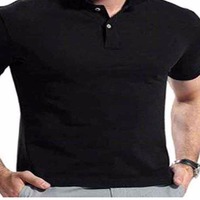 T-shirts pour hommes en coton 100% tricoté à manches courtes, col uni, noir, anti-rides, séchage rapide