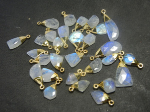 NanPlanetSilver Rainbow Moonstone Organic Shape Gemstone Gold Electroplated Pendant Model GP - Product Image 4