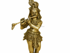 Estatua de bronce antiguo de latón indio hecha a mano, estatua de Krishna para decoración del hogar, artículos de regalo, SMG-216-1 de 13,4x6,3 pulgadas - Product Image 4