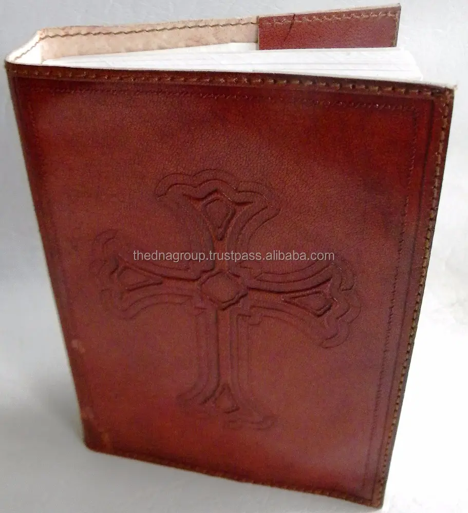 Embossed Cross leather Journal Indian Handmade cross embossed genuine refillable leather notebook