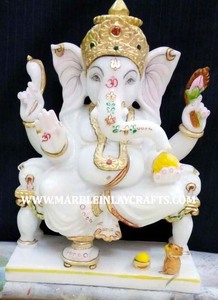 Hermosa Estatua de Mármol Blanco Hecha a Mano del Dios Ganesh Sentado para Adoración en el Hogar y Decoración de Templos, Fabricante y Proveedor. - Product Image 5
