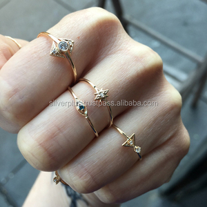14K Vàng Tinh Tế Starburst Xếp Chồng Nhẫn Với Chính Hãng Kim Cương Handmade Đám Cưới Và Đồ Trang Sức Bên - Product Image 2