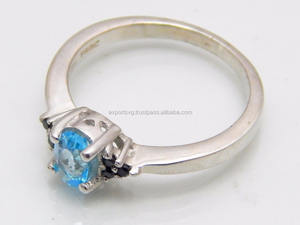 Bague en argent bleu moins AgateGemstone Bague en argent sterling 925 Bague 925 Anneaux de mariage pour femme - Product Image 2