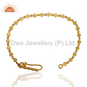 <b>Heart</b> Shape Yellow Gold Plated <b>Silver</b> Chain <b>Bracelet</b> Handmade Girls Plain <b>Silver</b> <b>Bracelet</b> Jewelry Vintage Collection - Product Image 2