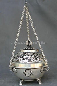 Gümüş tütsü brülör buhurdan tibet budizm asılı ayakta el yapımı Nepal - Product Image 6