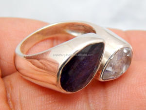 แหวนเงินควอตซ์ย้อมสีไพลินแหวน925เงิน925สำหรับผู้หญิง - Product Image 2