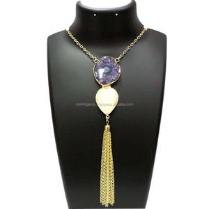 Collar de Cadena con Eslabones de Piedra de Ágata de Cuarzo Solar, Chapado en Oro de 24K, Hecho a Mano, para Mujer, Compromiso, Aniversario, Boda - Product Image 1