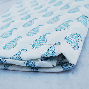 Bloque de tela Paisley de popelina de algodón blanco hecho a mano indio de alta calidad impreso para mujer vestido bolsa fabricación venta al por mayor uso de cubierta - Product Image 6