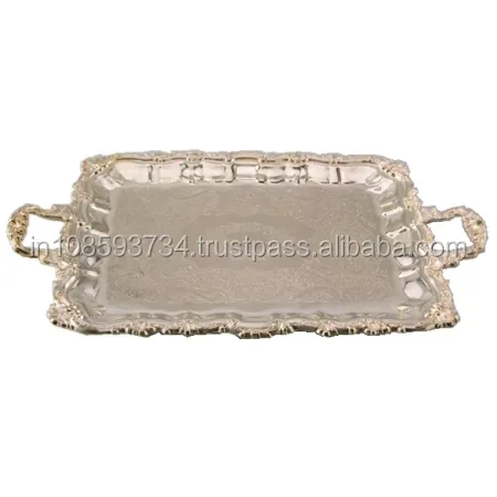 Embossed Unique Home Decor Serving Tray Luxury Metal Aluminium TRAY SILVER FRUIT METAL SERVING TRAY