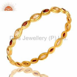 Usage quotidien Bracelet jonc en laiton plaqué or grenat et citrine pour filles Fournisseur de bijoux de créateur - Product Image 2